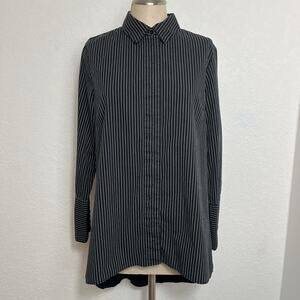 Soft Surroundings Tunic Blouse button front, Contrast Fabric, collared, size L